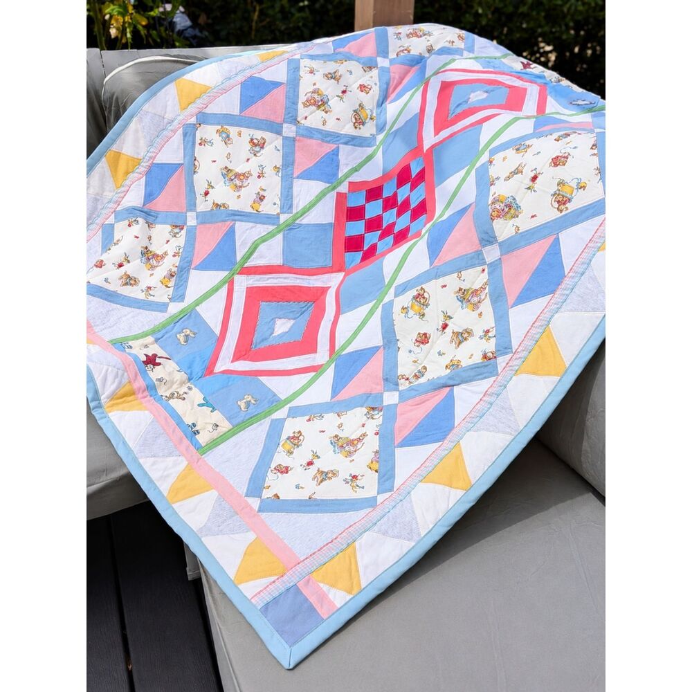 Baby Blanket Play Pad Geometric Scrap Quilt - 52 x 44 inches NEW Handcrafted